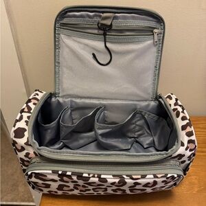 Leopard Print Travel Makeup Bag - Gray Interior
